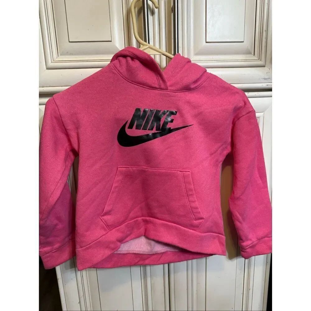 Nike Girls Club Fleece High Low Pullover Hoodie Sweatshirt Pink Black Size Large